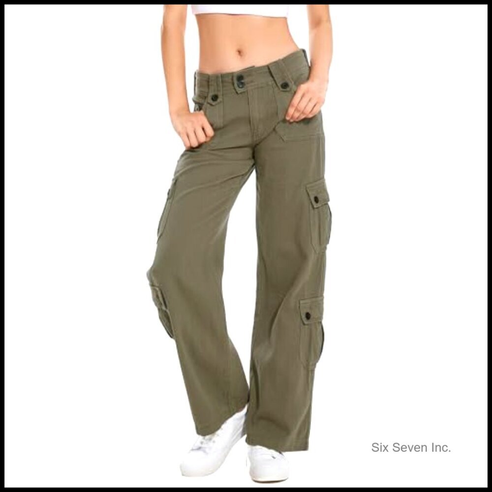 Straight Wide Leg Cargo Jeans Vintage Y2K Baggy Pants Relaxed Fit Flap Pocket - Picture 2 of 7